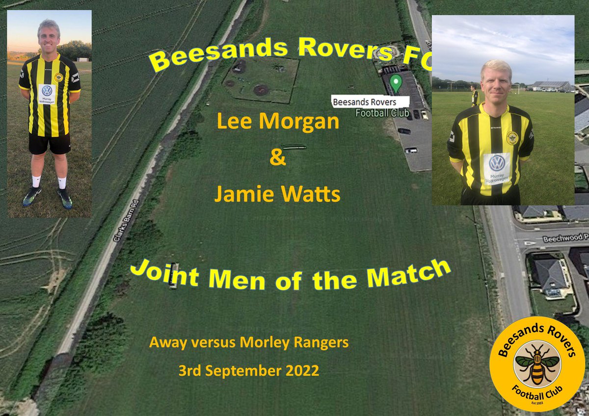 MOM award- joint, for our first league match of the season. Great performances, in defence, by Lee Morgan, and in midfield, by Jamie Watts. Great performances guys and a well deserved award. 👏
COYBs 🐝 🐝 🐝