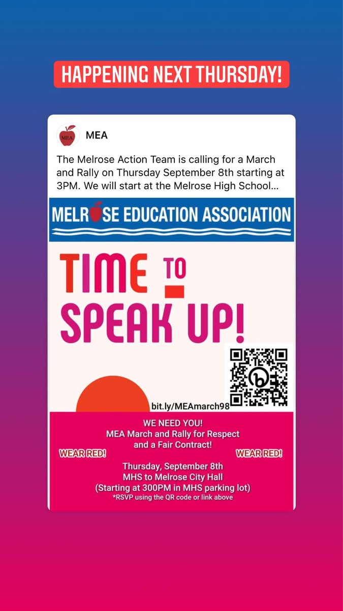 Join Melrose educators on Thursday for a rally in support of a fair contract!