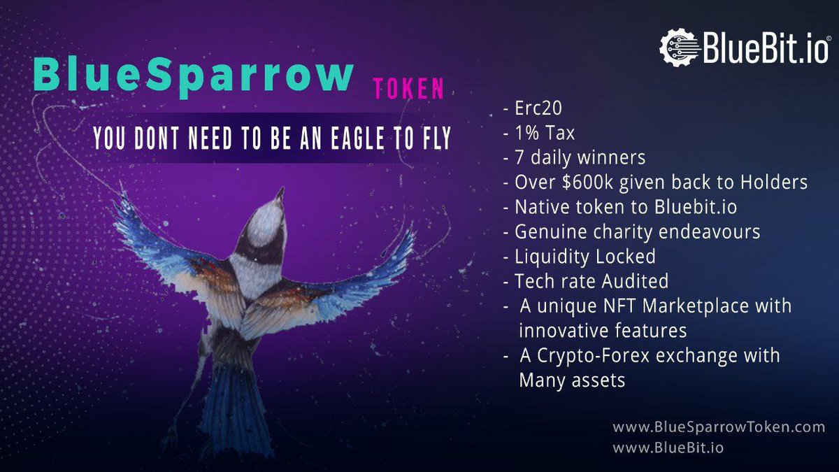 Rabinhod101's tweet photo. @Bluebit_io Do you know any token with these features?
-Centralized exchange
-NFT Marketplace
-Daily draws
-IOS app
And the pioneer of building schools and hundreds of charity works?
Yes, you guessed it right: #BlueSparrow
Native #BlueBit token https://t.co/dEwj2LjUBW