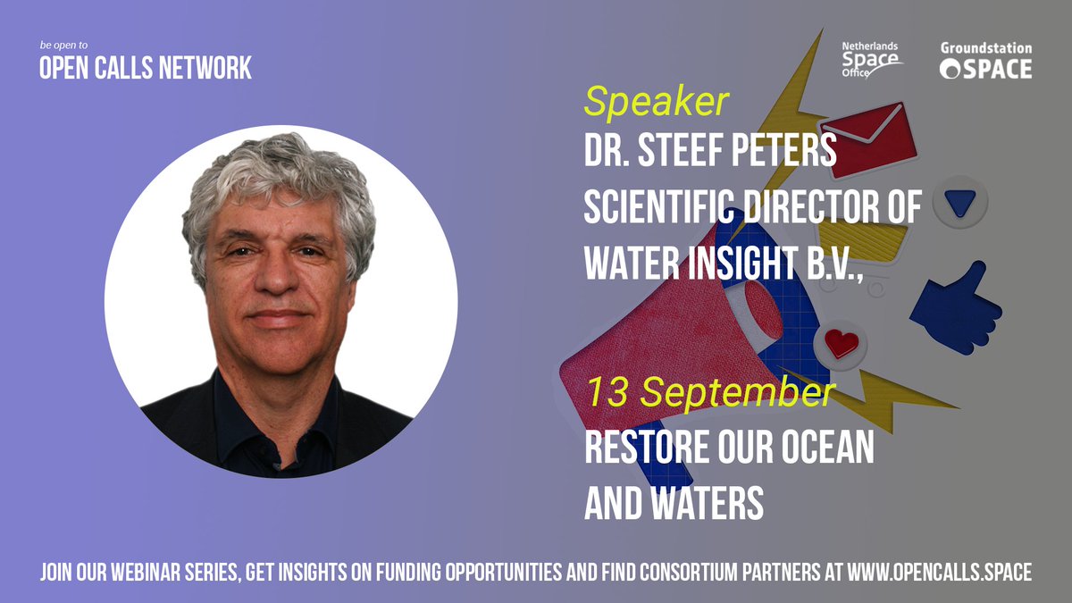 Dr Steef Peters from Water Insight will join the Open Calls Network 'Restore our Ocean and Waters' webinar as a speaker. The webinar will take place on 13 September. Learn more and register here: connect.groundstation.space/join-open-call… #opencalls #horizoneurope