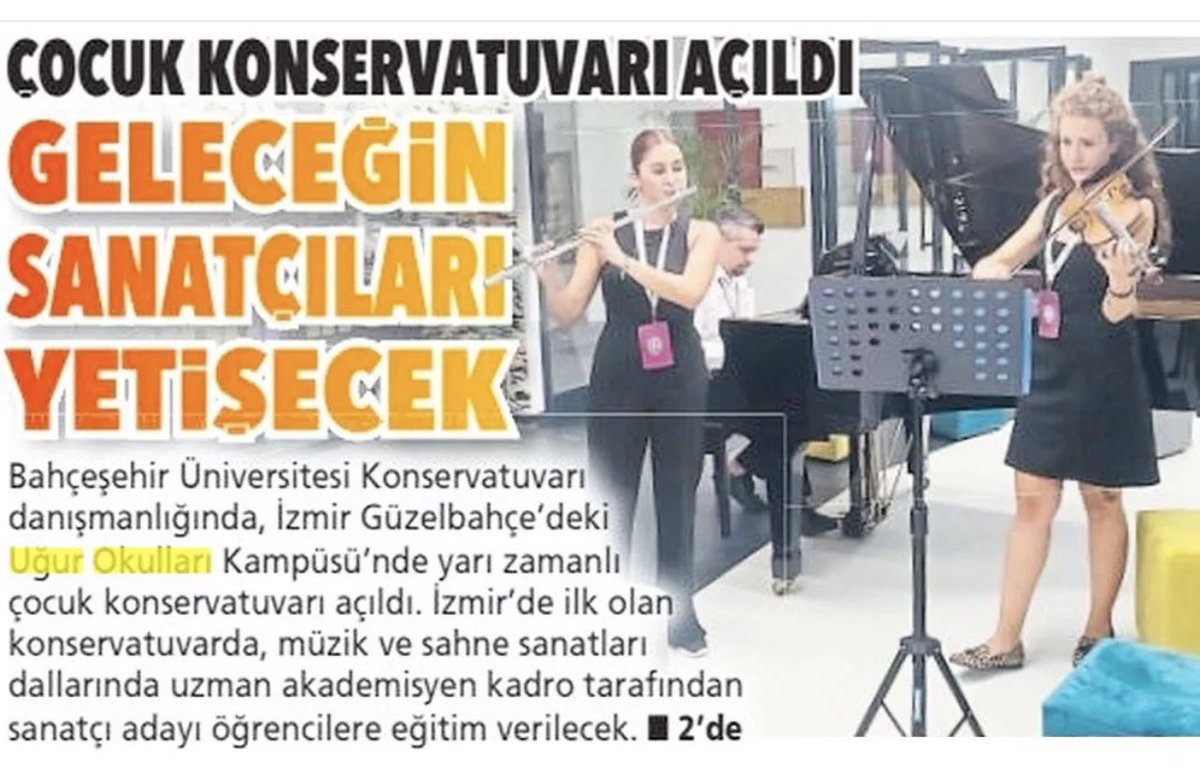 İzmir Güzelbahçe Uğur Okulumuzun İçinde , Bahçeşehir Üniversitemizin Danışmanlığında Yarı Zamanlı Çocuk Konservatuvarı Açıyoruz. 

15 Eylül’de Açılışımıza Bekleriz…