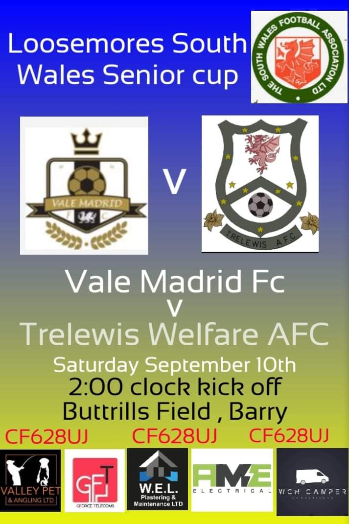 Looking forward to our away trip Saturday, first time entering the senior Cup and we get a cracking draw away down in Barry to <a href="/ValeMadrid_FC/">Vale Madrid Football Club</a>. Come down and support the lads, bus down from the club at 12, back at 6.30. Still 1 or 2 spaces left 💙💛💙💛💙💛UPPA WELFARE⚽⚽⚽