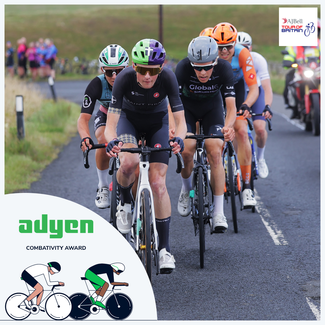 Stage two's @Adyen combativity award went to @SaintPiranTeam's @adamlewis_95 for his efforts at the head of the race for over 150 kilometres. #TourOfBritain 🔴🔵⚪️