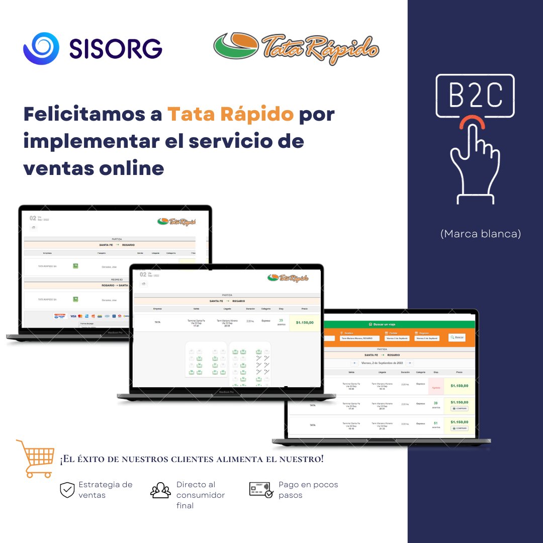 Nos sentimos complacidos por ser parte del crecimiento tecnológico de nuestro cliente “Tata Rápido”.
A través de la interconexión con Agilis - Fics, podrán facilitar a los consumidores finales la compra de pasajes, brindando beneficios al pasajero. ¡Éxitos! <a href="/tatarapidook/">Tata Rápido Oficial</a>