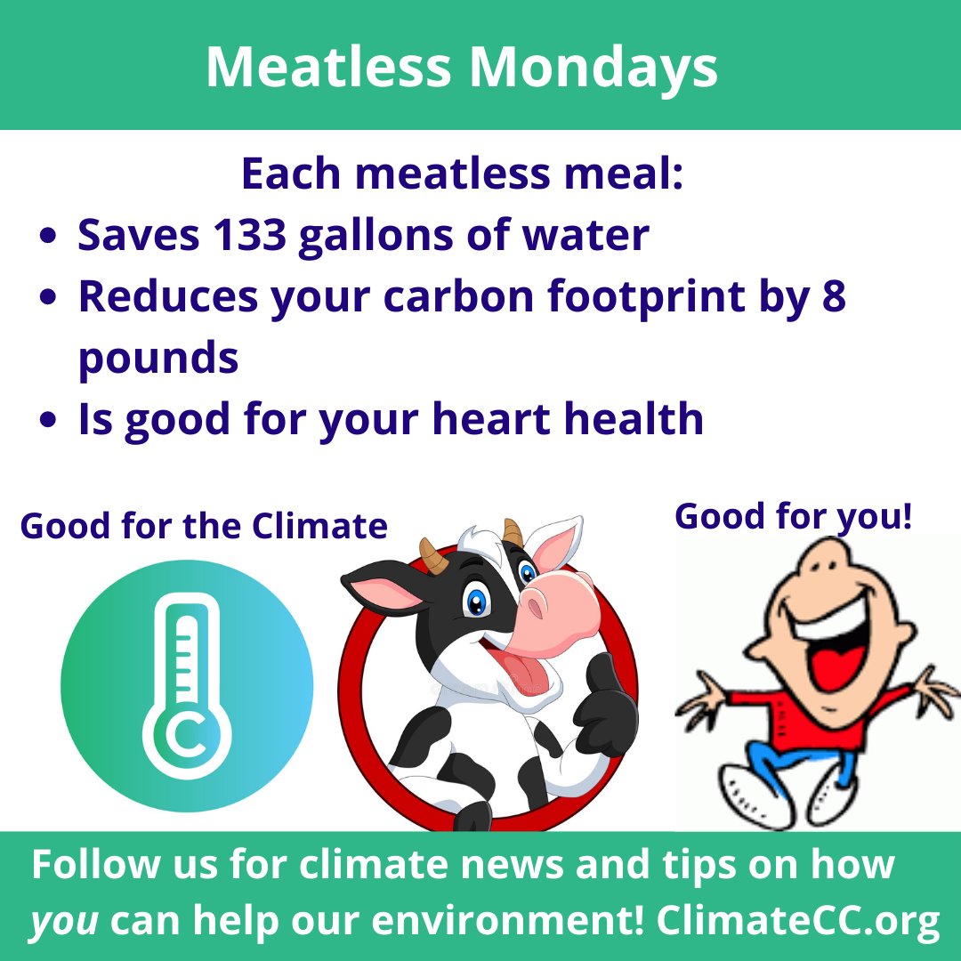 climate_cc's tweet photo. How about increasing the number of meatless days? Vegetarian or vegan diets produce 49.6% fewer greenhouse gas emissions, need 26.9% less energy for food production, and have a 41.5% smaller environmental footprint compared to diets with meat #ClimateCC #food #carbonfootprint https://t.co/dzbA249fkz