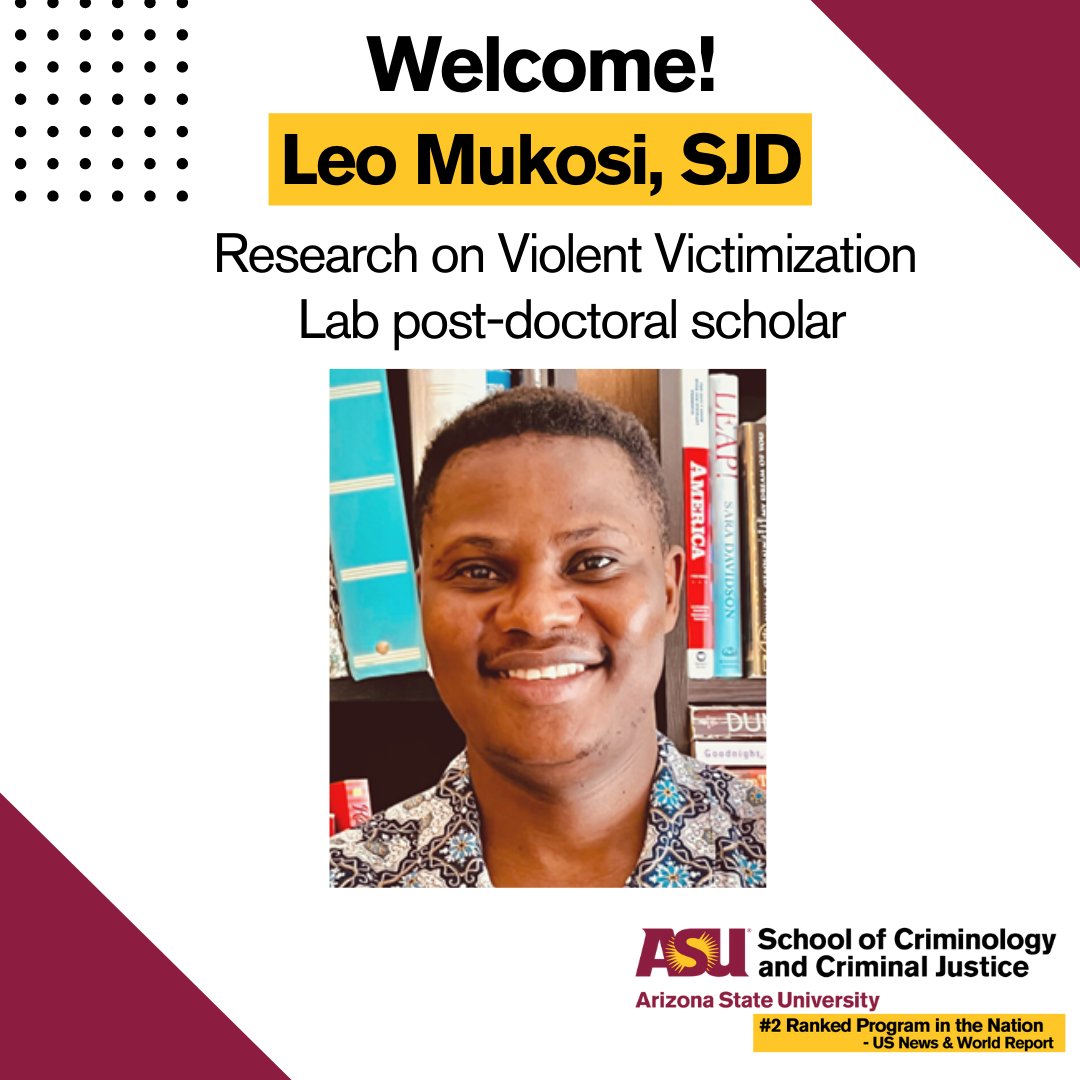 Join us in welcoming Leo Mukosi, SJD, to <a href="/ASU_ROVV/">ASU Research on Violent Victimization Lab</a>. This 2+ year position, funded by a grant from <a href="/9thFloorAZ/">The 9th Floor</a> will support research addressing missing and murdered Indigenous peoples. We are excited for this opportunity!
