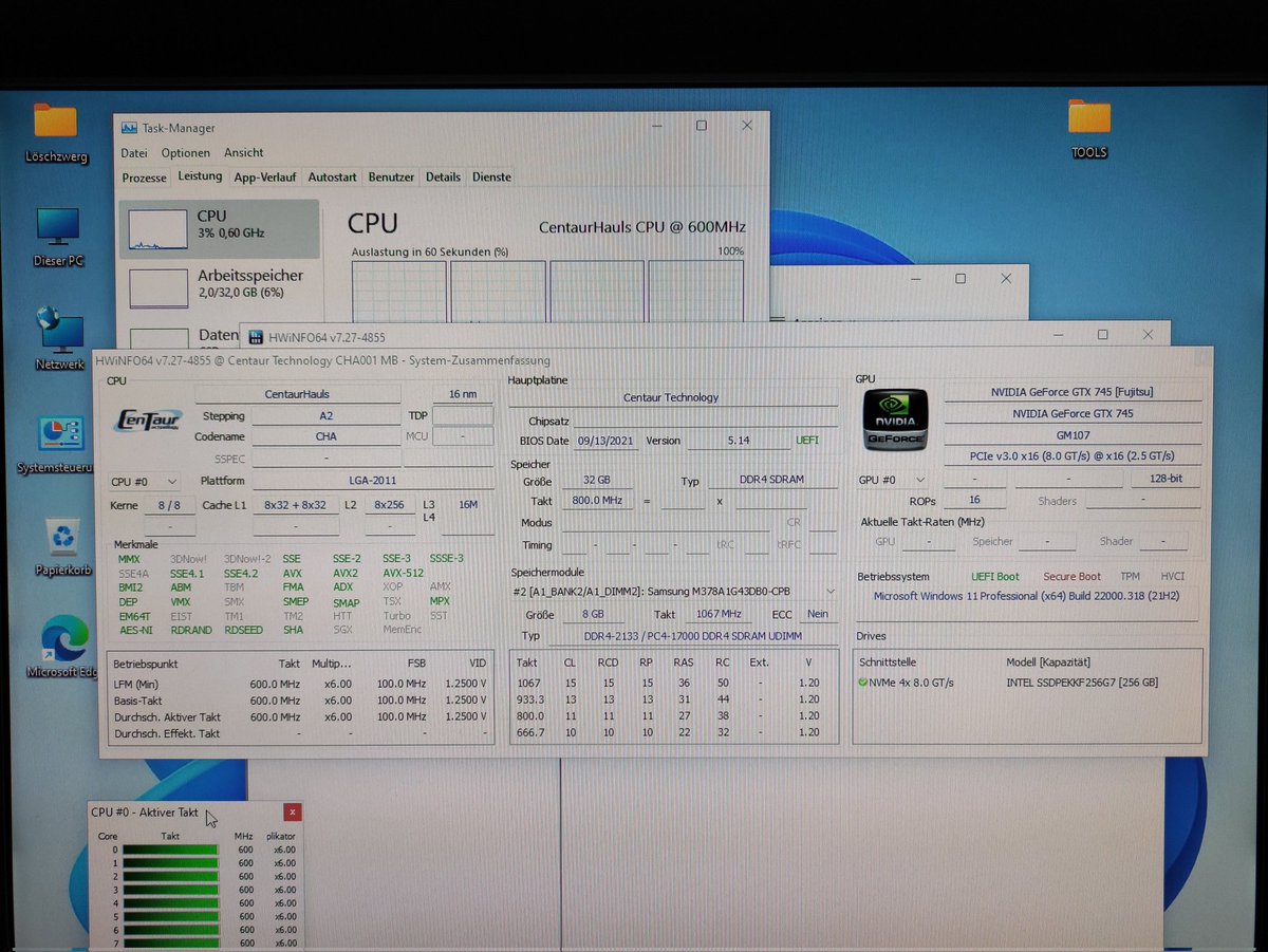 Loeschzwerg_3DC's tweet image. Installing Win11 was an interesting experience... 600MHz is too slow for Setup, took me a while to figure this out. BypassCPUCheck doesn&apos;t help here.

#centtech #cha #centaurtechnology