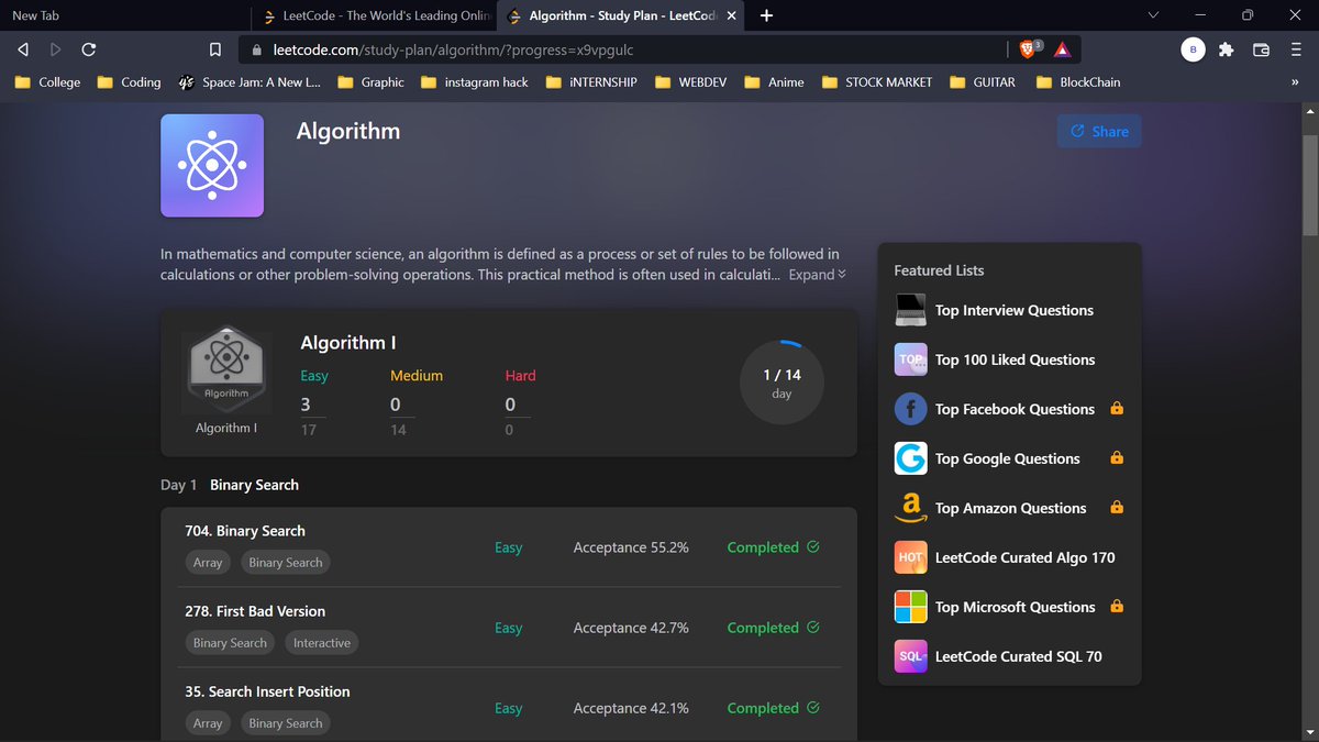 naman_mishraaa's tweet image. #day_26
#100_days_of_code
Started the 14-day algo study plan on @LeetCode !!

-Binary Search
-First bad Version
-Search Insert Position
