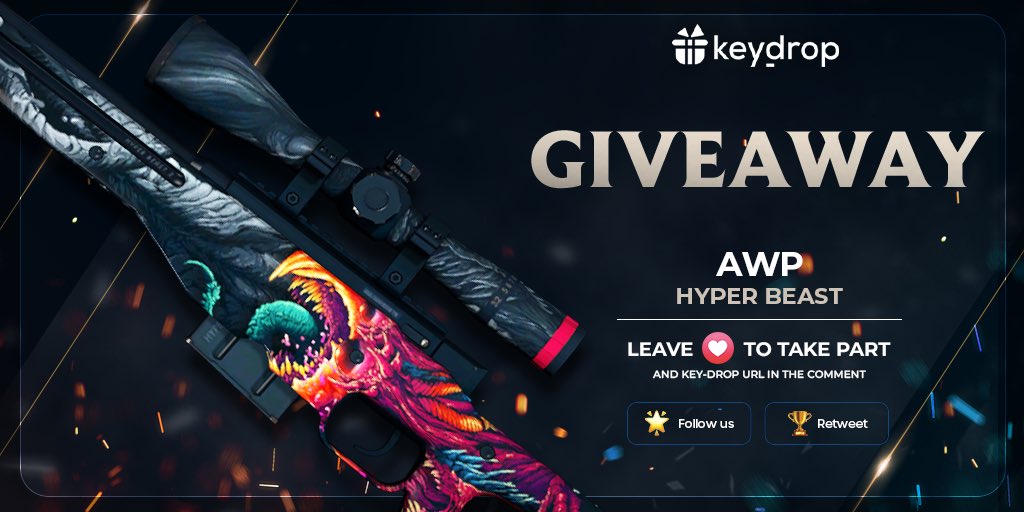 keydropcom's tweet photo. Giveaway on AWP | Hyper Beast 🎁

��� Just leave ❤️ under the post! 
🌟 Follow us!
🏆 Retweet!
 
⏰ Wait 24 hours!

#freeskins #csgoskinsgiveaway #csgoskinsfree #giveaway #airdrop #csgocases #csgocase #csgoesport #skins #csgoskins #keydrop #keydropcom #csgo https://t.co/jP0WTTtrvf