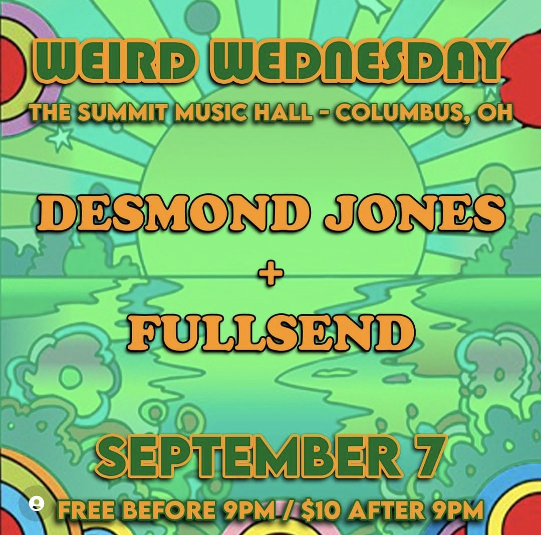 Did you know Wednesday is in 2 days?? Come groove with us and Desmond Jones at The Summit, you already know that's the move 🐒
<a href="/DesmondJonesGR/">Desmond Jones</a>
<a href="/weirdmusic614/">Weird Music LLC</a>
#fullsend #fullsendband #weirdwednesday #ohio #ohiomusic #michiganmusic #touringband #localband #livemusic #liveband #nico