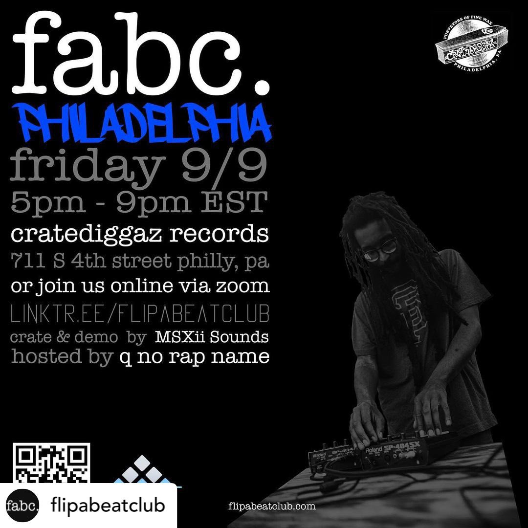 Philth_Spector's tweet photo. Philadelphia area beat makers come through to Cratediggaz Records at 711 S. 4th St. this Friday for @flipabeatclub https://t.co/2DIwDkruS5