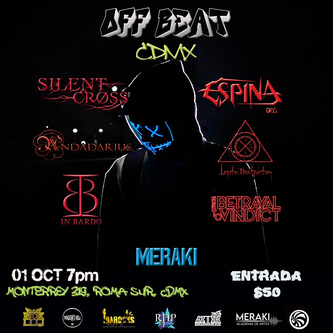 espinaoficial's tweet photo. Off beat #CDMX 🎧
Alterna tus sentidos con #Espina desde #Queretaro, #SilentCross, @LeviticDestruc1, #InBardo, @FBTVTheBand y @Andadarius_Band😈🤟
📍Meraki 7 p.m.
#RockHardProgProds
#AztekDrummers
#Idarocks
@mxrock_
#PandorasHellMx
#Merakiforo https://t.co/EguvRNYqRN