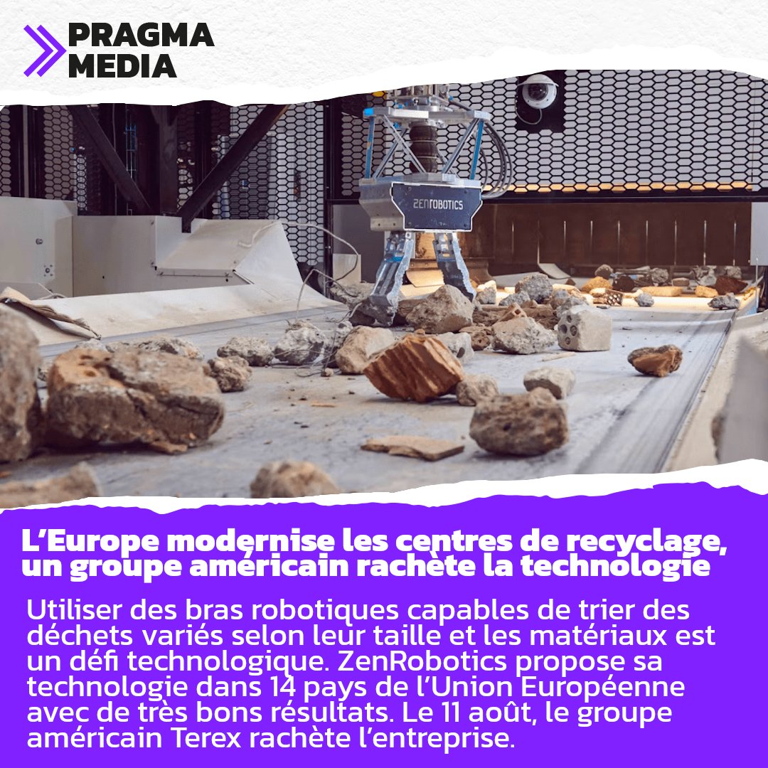 RedactionPragma's tweet image. Lien : pragmamedia.fr/zenrobotics-le…

Avec une obligation de recyclage à hauteur de 70% pour le secteur du bâtiment, l&apos;entreprise constitue un maillon stratégique. Le fleuron technologique est désormais la propriété de Terex Corporation.

#technologie #UnionEuropéenne #ZenRobotics