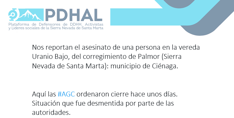 PdhalSN's tweet photo. #NoticiaPdhal
Siguen los asesinatos en la Sierra Nevada de Santa Marta. https://t.co/9aRwUO5Mfv