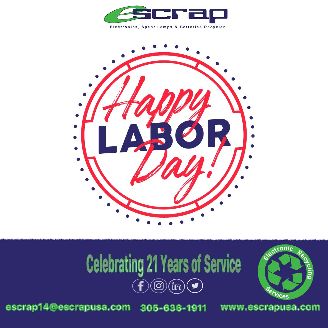 E_Scrap's tweet photo. Happy Labor Day Holiday From E-scrap.
π»π½πΉπΊπ π±πΉβοΈππ΄π β»β»β»β»β»β»β»β»β»β»β»
#escrap #ewaste #escrapmiami #ewasterecycling #recycling #savetheplanet #reuse #reusereducerecycle #recycleMiami #miami #erecyclingsoflo #recycle https://t.co/Um9ZSHAJJj