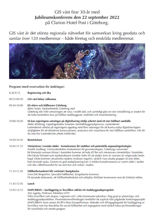 gisvast's tweet photo. Nu är programmet för GIS-västs 30-årsjubileum släppt! #GIS https://t.co/QlRLsB1PYF