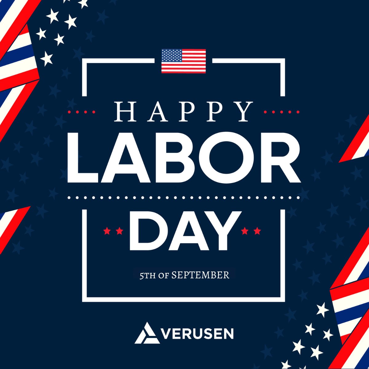 Verusen_AI's tweet photo. Happy Labor Day from our Verusen Team! Wishing everyone a safe and happy holiday.
#LaborDay #holiday #workholiday #culture #celebrate https://t.co/zY33FcjfZe