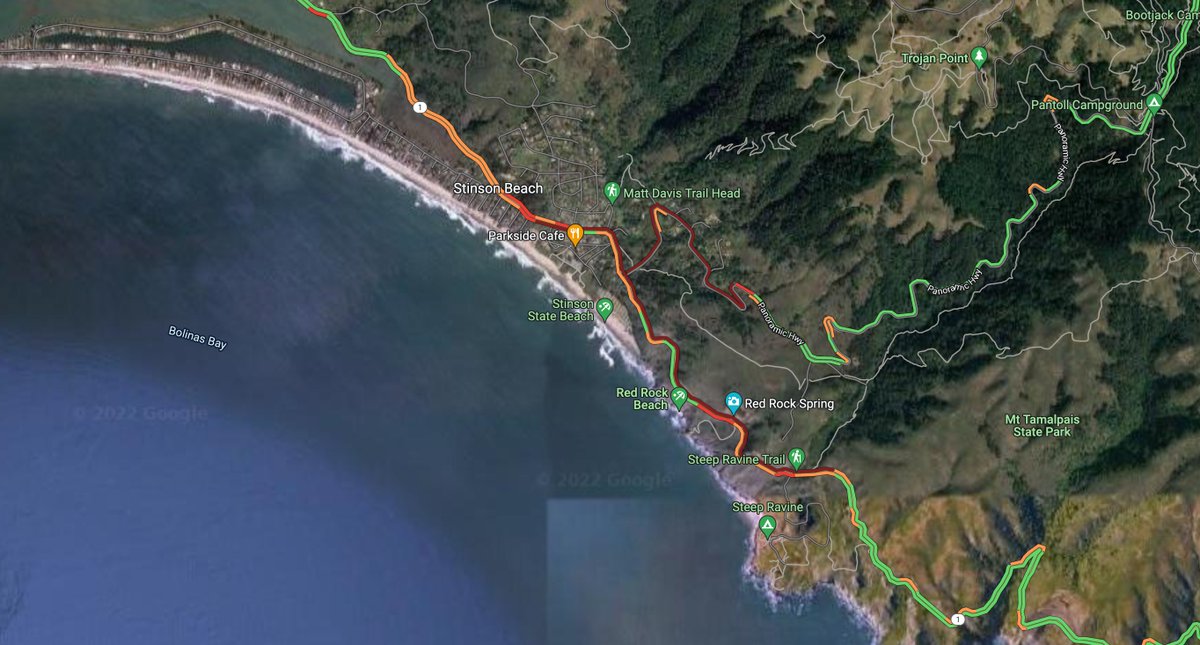 MarinSheriff's tweet photo. If you are not already at Stinson Beach... We'd suggest not going.

Expect hours long delays getting into the area and the parking lots and street side parking is all full. https://t.co/1XMRE5qxPt