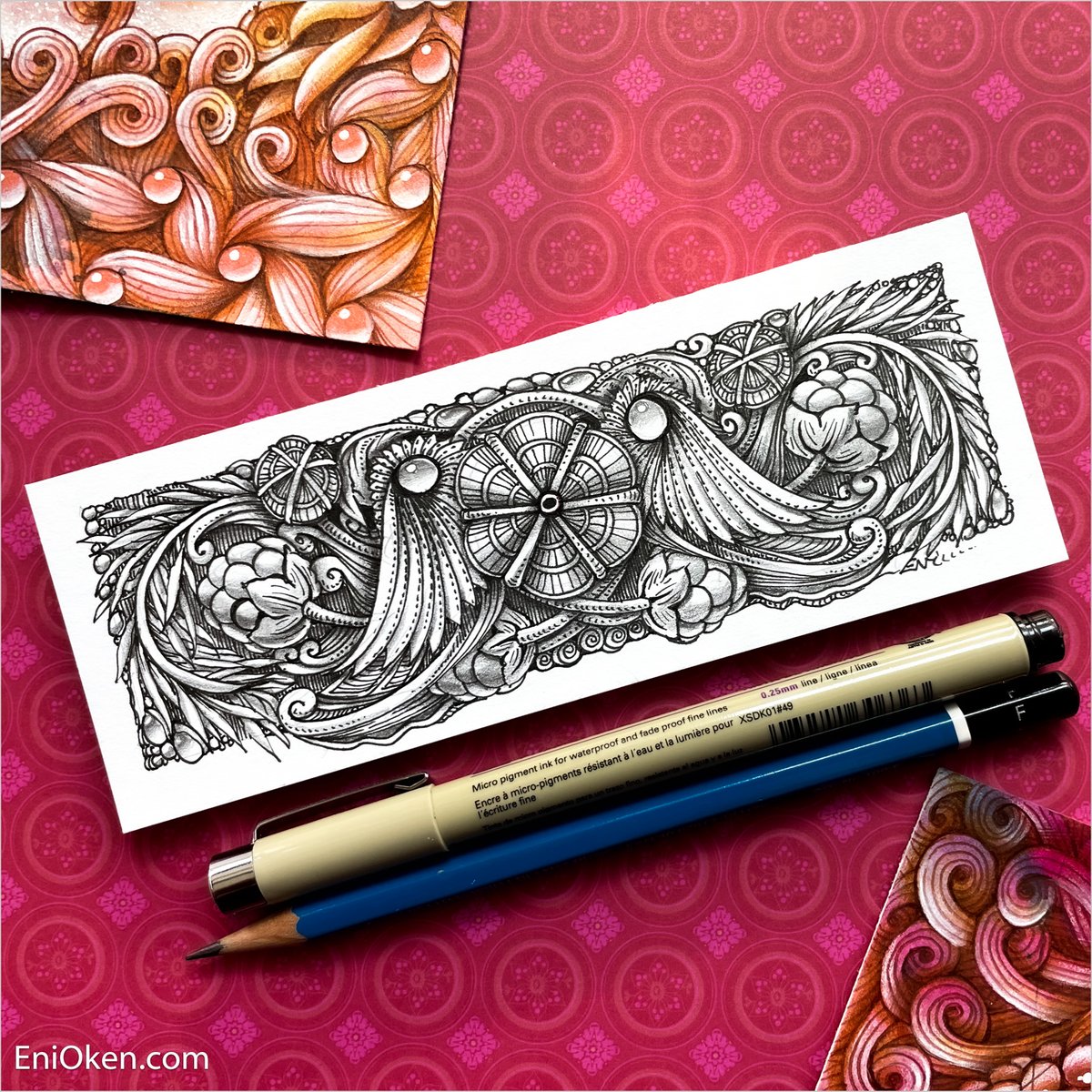 EniOken's tweet photo. A long bookmark format with a mirrored string and tangles Drupe, Verdigogh, Bronx Cheer Berry, Mooka and Bailarine. To see more pictures visit my blog https://t.co/ltQxPpqPR8 https://t.co/FTLLEjqKIv