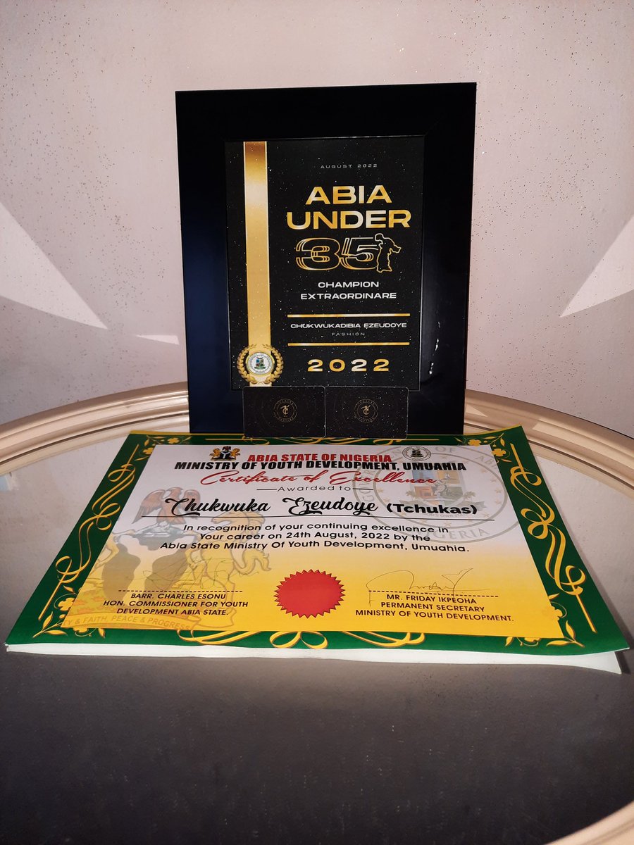 tchukascouture's tweet photo. 𝗔𝗪𝗔𝗥𝗗 𝗢𝗙 𝗘𝗫𝗖𝗘𝗟𝗟𝗘𝗡𝗖𝗘
From 
Ministry of Youth Development.
Abia state
Nigeria 🇳🇬

 To
Chukwukadibia C. Ezeudoye [Tchukas]
CEO TchukasCouture
Fashion

"𝑰𝒏 𝒓𝒆𝒄𝒐𝒈𝒏𝒊𝒕𝒊𝒐𝒏 𝒐𝒇 𝒚𝒐𝒖𝒓 𝒄𝒐𝒏𝒕𝒊𝒏𝒖𝒊𝒏𝒈 𝒆𝒙𝒄𝒆𝒍𝒍𝒆𝒏𝒄𝒆 𝒊𝒏 𝒚𝒐𝒖𝒓 𝒄𝒂𝒓𝒆𝒆𝒓..." https://t.co/3AaHfykXLH
