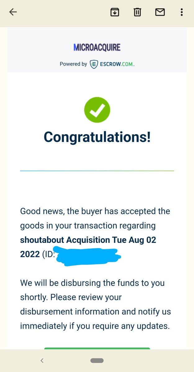 drmillybarker's tweet image. Pleased to announce that @DisruptAlways and I just closed our shoutabout acquisition for a significant % over the asking price, after a little bidding war broke out.

Huge thanks to @agazdecki's @microacquire for facilitating everything! Here's to many more! 🎉

#buildinpublic