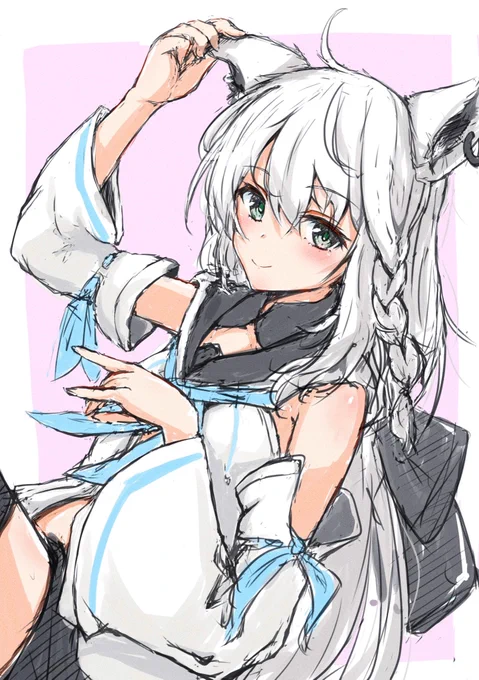 寝れないのでフブちゃん描いてたら可愛く描けたし眠くなってきた。#絵フブキ 