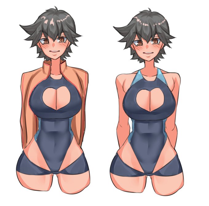 オリキャラ水泳部。競泳水着と超ローライズスパッツを私服にしてる娘いつか描こう('ω') 