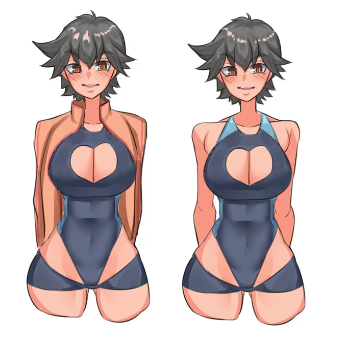 オリキャラ水泳部。競泳水着と超ローライズスパッツを私服にしてる娘いつか描こう('ω') 