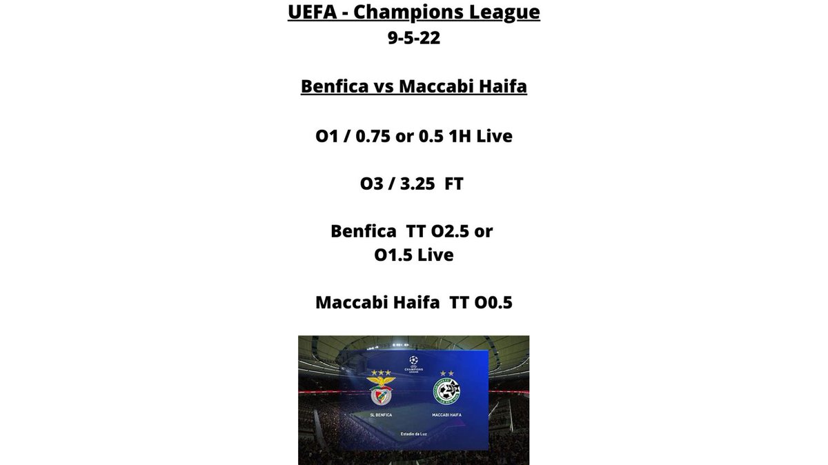 ROICapper1's tweet photo. Show Support By Hitting The Like Button or Retweeting. 👊🙏
⚽️ https://t.co/v0g3jcwKst ⚽️
#uefa #championsleague #benfica #MaccabiHaifa #sportsbets #soccer #sportsbetting #liveplays #sportsbet #sportsbettor #freeplays #soccerbets #ucl #ucltips
https://t.co/SVuUZmVv87 https://t.co/mbEE6WuVdQ