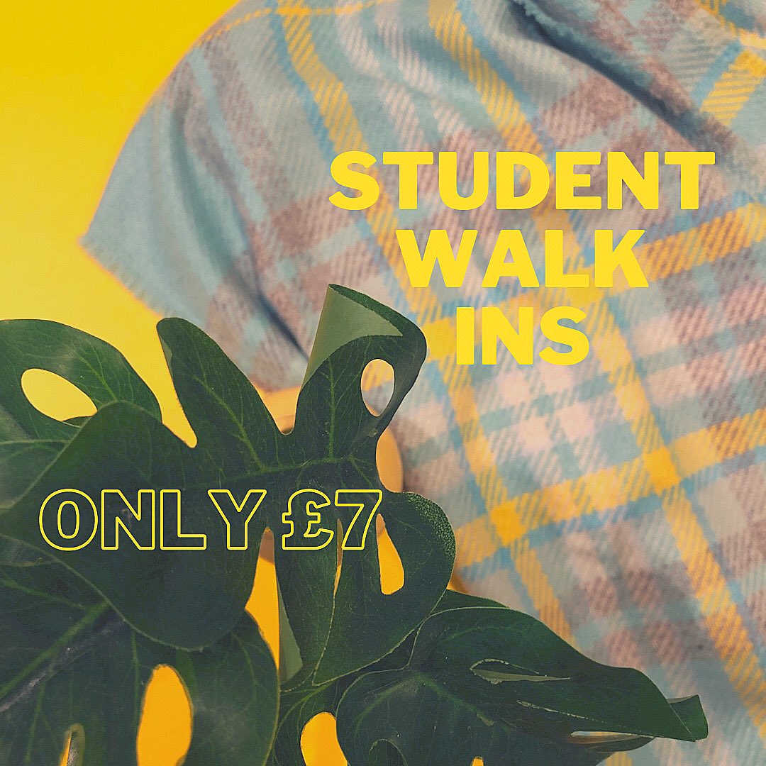 Hello Autumn 🍂 and hello students! 

Treat yourself to a cat snuggle now. 🐈‍⬛

✨ Entry for walk in spaces only
✨ only £7 with a valid uni student ID
✨ valid Monday to Friday

Image description: a yellow and tartan background with letter reading ‘student walk ins only £7’