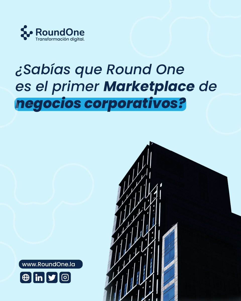 👉🏼Ya seas una gran empresa o una PyMe, Round One te ofrece un canal rentable de conexión con diversas opciones de servicios de tecnología digital.

roundone.la

#tranformaciondigital #marketplace #tecnologia #tecnologiadigital #argentina