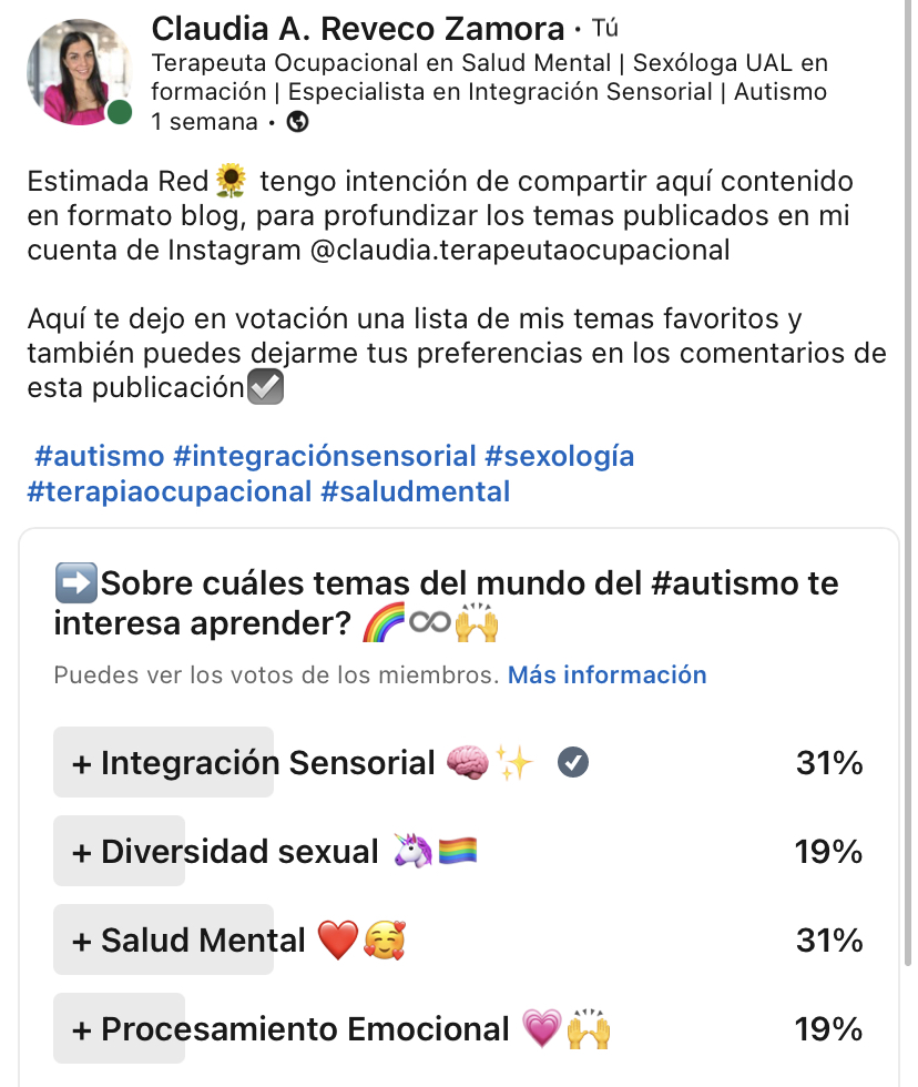 jesuisviolet's tweet photo. No te pierdas mi último artículo: TEMAS DE INTERÉS EN AUTISMO, que recoge el resultado de la encuenta que hice la semana recién pasada https://t.co/a1I2UXZqp0 a través de @LinkedIn https://t.co/cZAb5Et4uC