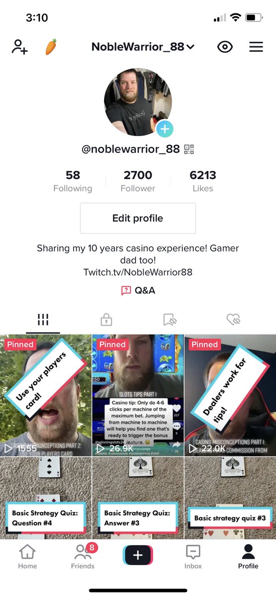 NGaming88's tweet image. The grind to 3k continues. Probably new video tomorrow. Had a lot of fun pushing casino content out with my basic strategy quizzes. If you think you know Blackjack, head to my channel and test your knowledge!

#blackjack
#basicstrategy
