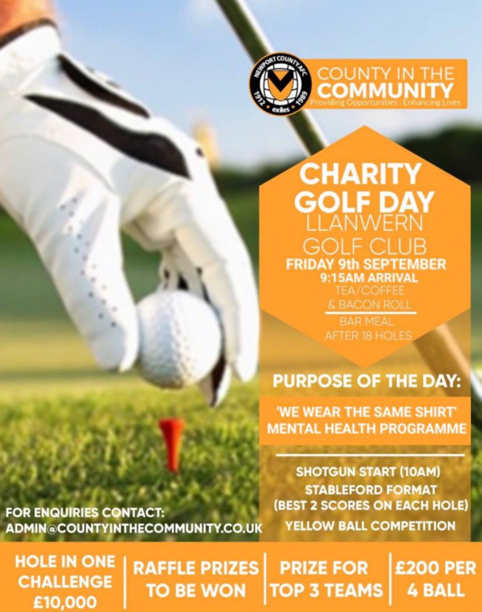 CountyCommunity's tweet photo. We are currently looking for local Businesses who would be interested in sponsoring a Hole at our upcoming Golf Day at Llanwern Golf Club on Friday 9th September. The cost is £100 per hole. All monies raised will go towards our #WWTSS Mental Health Programme #porthour https://t.co/X1eLM160I1
