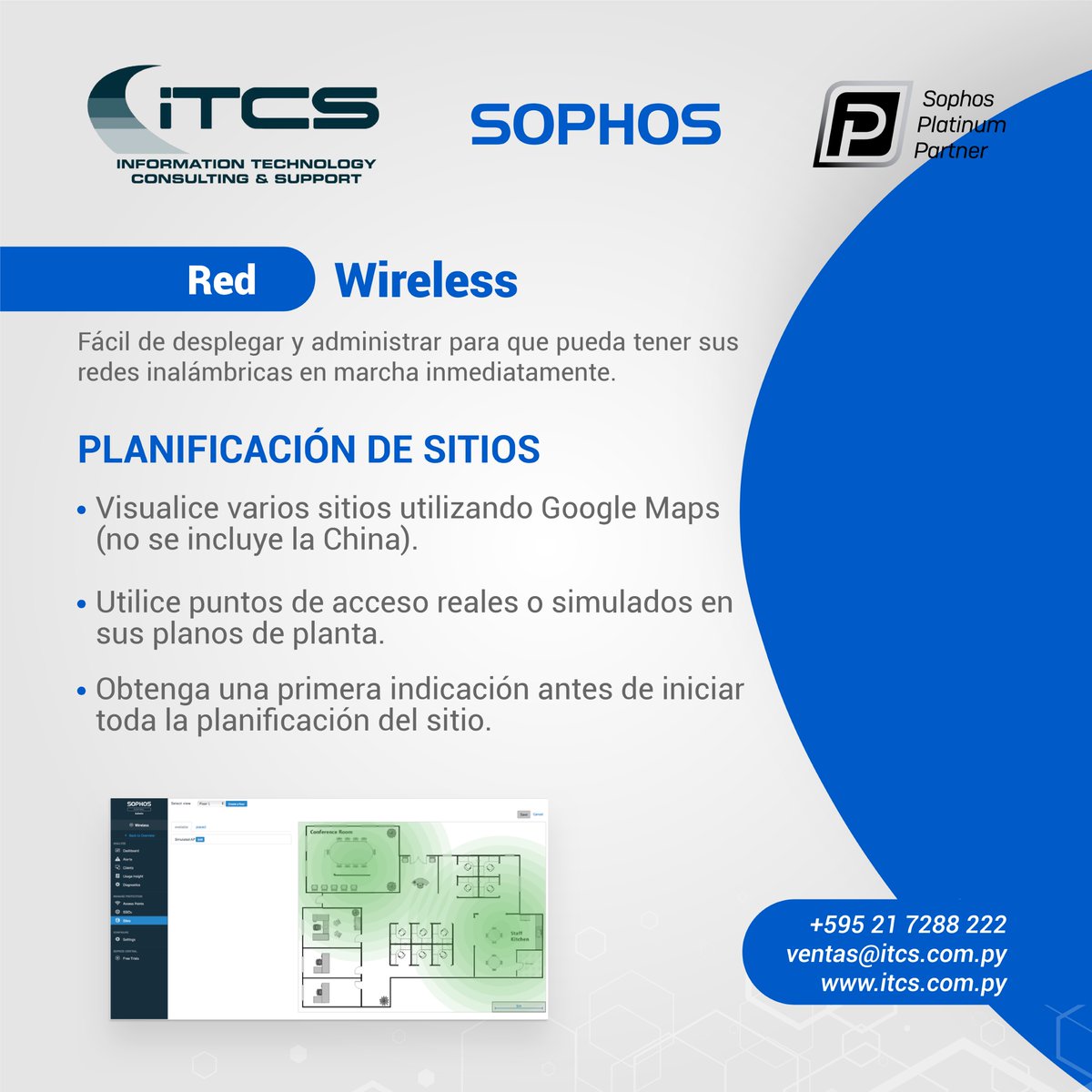 itcssa's tweet photo. Cree múltiples sitios y cargue sus planos de planta para obtener una primera visualización de la colocación y la cobertura de los puntos de acceso antes de utilizar herramientas de planificación más avanzadas.
 #Sophos #Wireless #PuntoDeAcceso #Red #RedSegura #Datos #WiFi https://t.co/47fbCOPY9X