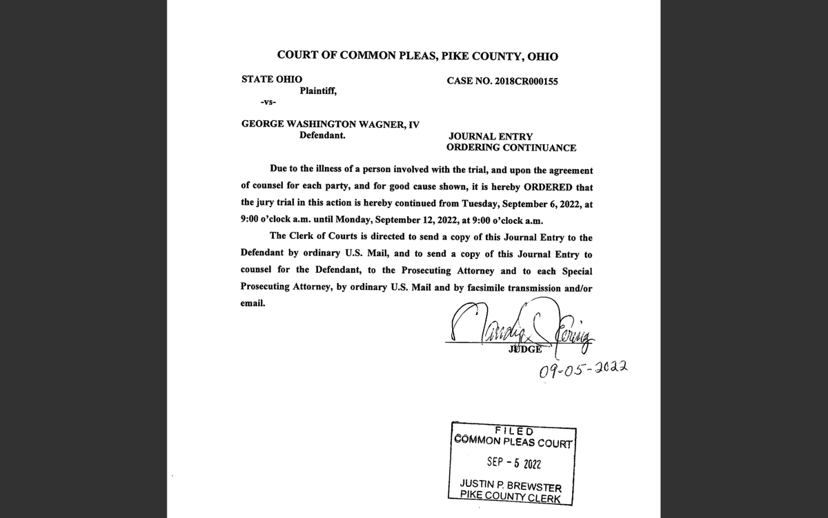 Here is the official journal entry about illness delaying the trial of #GeorgeWagnerIV. <a href="/LawCrimeNetwork/">Law&Crime Network</a> <a href="/LawCrimeNews/">Law & Crime</a> #Rhoden #Gilley