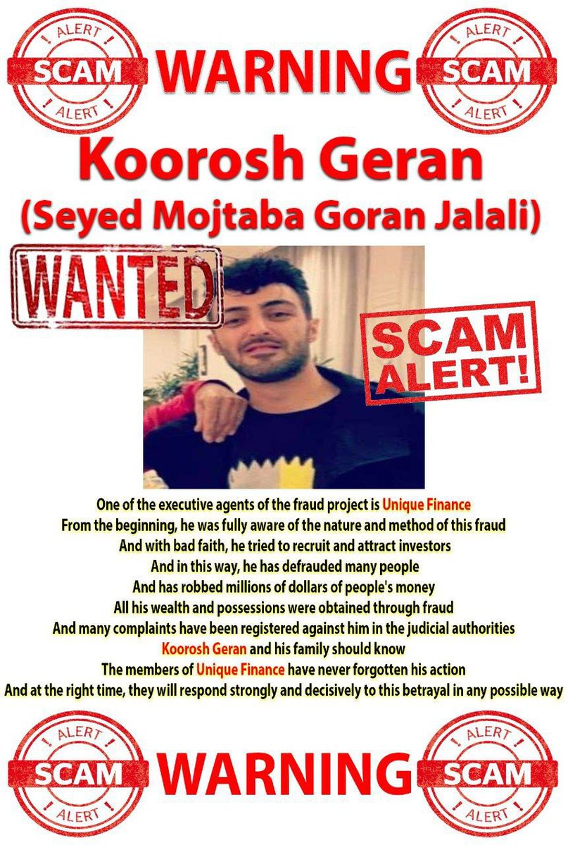 RYosofy's tweet photo. @interpol_hq
@gocidaresi
#scamer
#unique_finance
#network

#کوروش_گران
#یونیک_فاینانس
#کلاهبردار https://t.co/U9n6uzVZhq