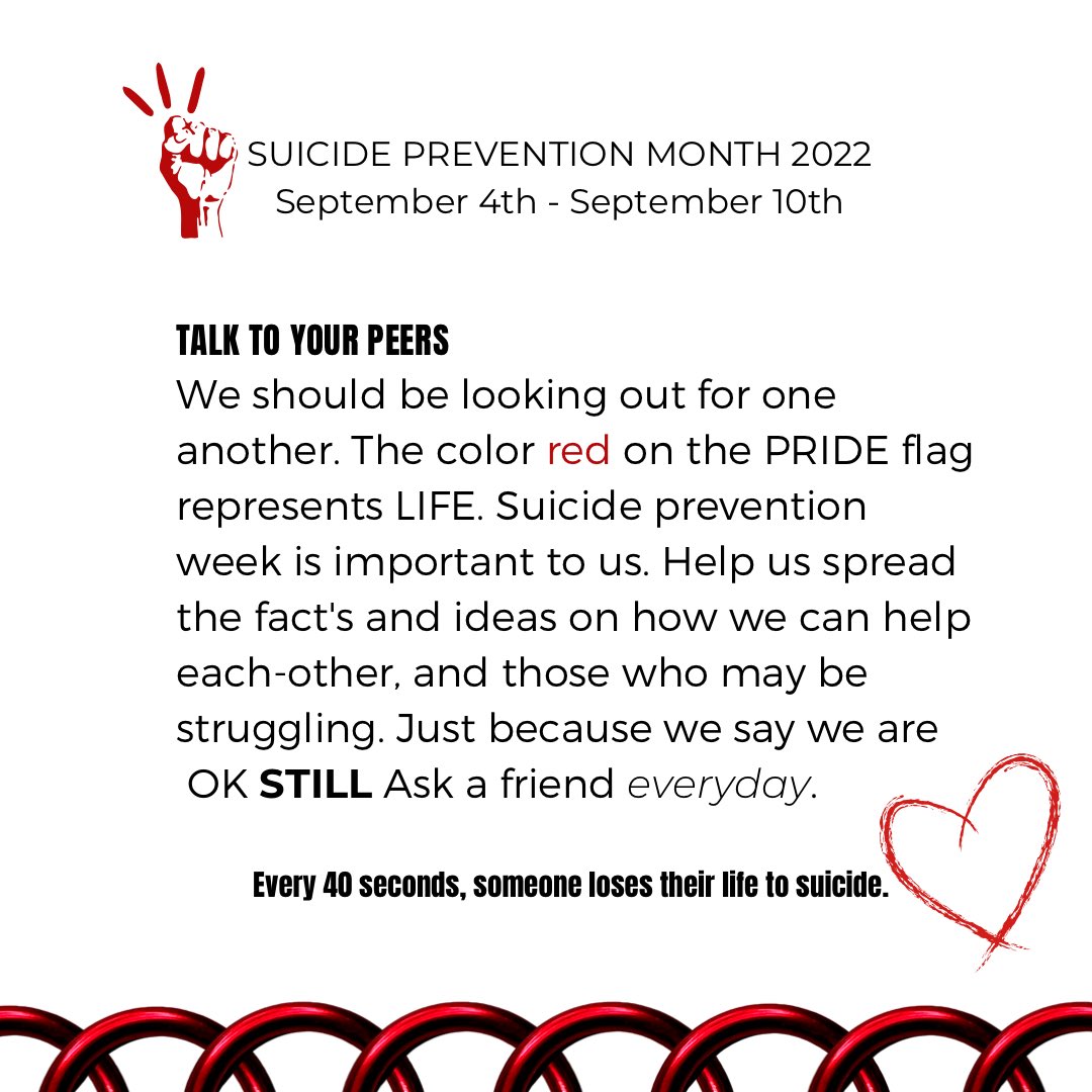 UniversalSpada's tweet photo. SEPTEMBER SUICIDE AWARENESS! #lovelife #SuicidePreventionMonth #red #lgbtqlife #awareness #woke #support ❤️🧡💛💚💙💜💕☮️ https://t.co/2XoiaECypT