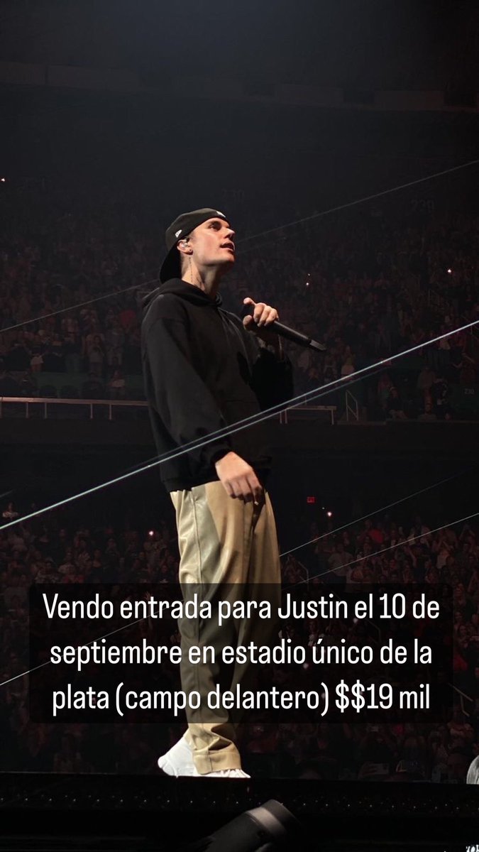 Vendo entrada para Justin Bieber el 10 de septiembre en Estadio Único de La Plata. $$19 mil