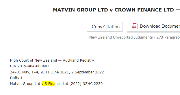 StrictlyObiter's tweet photo. Neat little script (program? is that the right word?) that Lexis Advance has to automatically convert the word "Crown" in judgment titles to "R" in the case name field. Which mostly works, except when a party is actually called Crown. https://t.co/KyO9D014ST