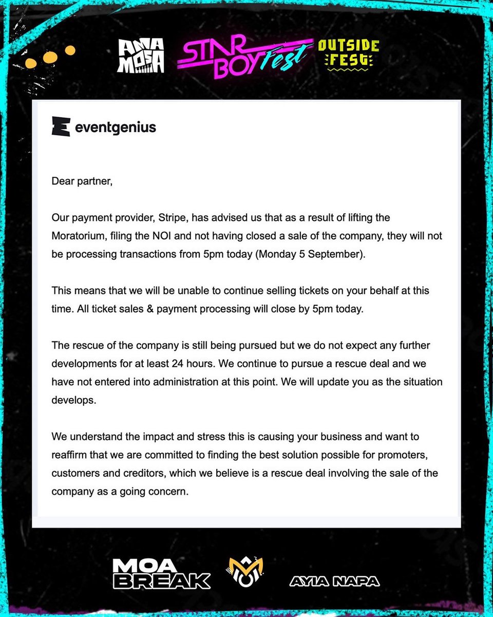 Tickets will be automatically refunded. Please send any enquiries to info@moabreak.com 
Please note multiple emails will not speed up the process.