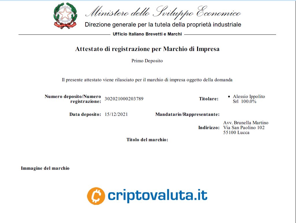 CriptovalutaI's tweet photo. ⚠️ COMUNICAZIONE ⚠️ https://t.co/f4RDVoE1Na® è da oggi marchio registrato.
🔥 Abbiamo avuto poco fa la notizia da parte del Ministero dello Sviluppo Economico.
🔜 Un altro tassello, ma come amiamo dire: "Questo è solo l'inizio!".
#Crypto #criptovalutait #Bitcoin #BTC #ETH https://t.co/gb0qAg06QG