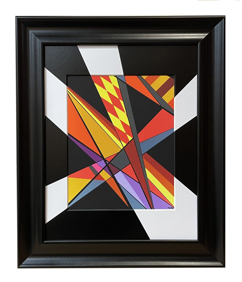 montyart's tweet photo. "Geo #74" - 1 of 1 - Framed giclee print on heavy watercolor paper - Print size 9.5"h x 7.5"w x 1”d - Custom painted angular mat is 1.5"w x 2"h - Painted matte black frame with glass 13.5"w x 16.5"h - Original painting created in 2017 - Available on https://t.co/6gy88fOgWo https://t.co/joSzGM6EnY