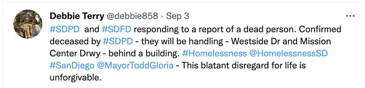 LoriSaldanaSD's tweet photo. Grateful for @debbie858 this #LaborDayWeekend 
She's monitoring #SanDiegoPD calls &amp; reporting on deaths of people experiencing #homelessness all over #SanDiego 
#ProjectRoomkey could have saved their lives #WhereIsNathan #SupFletcher
#WhereIsTodd #ToddGloria #MayorToddGloria https://t.co/p25YIyo5j7