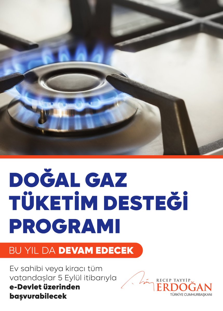 Geçtiğimiz kış başlattığımız doğal gaz tüketim desteği programını bu yıl da sürdüreceğiz.

Bu destekten yararlanmak isteyen ev sahibi veya kiracı fark etmeksizin tüm vatandaşlarımız 5 Eylül’den itibaren e-Devlet üzerinden başvurularını yapabilirler.