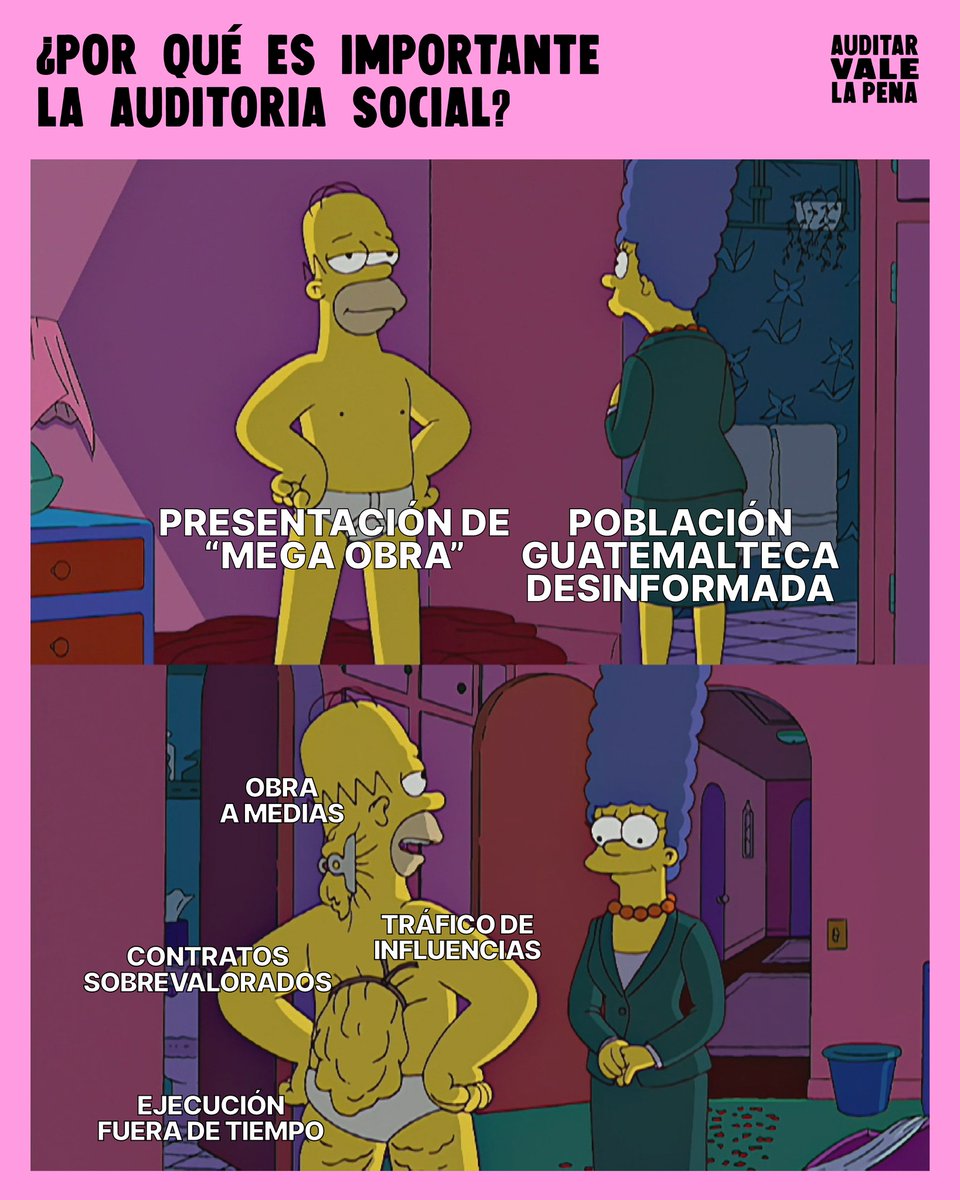 RIDERxela's tweet photo. Hoy en #AuditarVale un ejemplo de por qué la Auditoria Social es importante con Homero y Marge
Para las Juventudes de Guatemala #AuditarVale🧐
Este mes del #AccesoALaInformacion sumándonos a la campaña #AuditarVale con Observatorio Ciudadano x la LAIP y la Red Nacional de COCODEs https://t.co/MQVyV9lfIZ