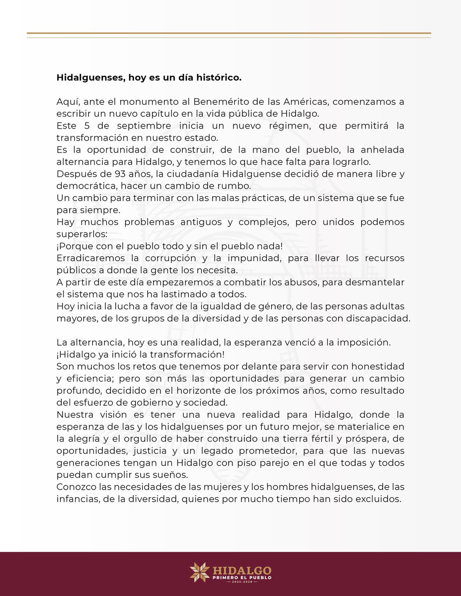 juliomenchaca_'s tweet photo. ¡Hidalguenses, hicimos historia!

Que el mensaje resuene en todos los rincones de nuestro estado y que llegue a todas y todos los que depositaron su confianza en este movimiento. 

 #PrimeroElPueblo https://t.co/atNM150wqQ
