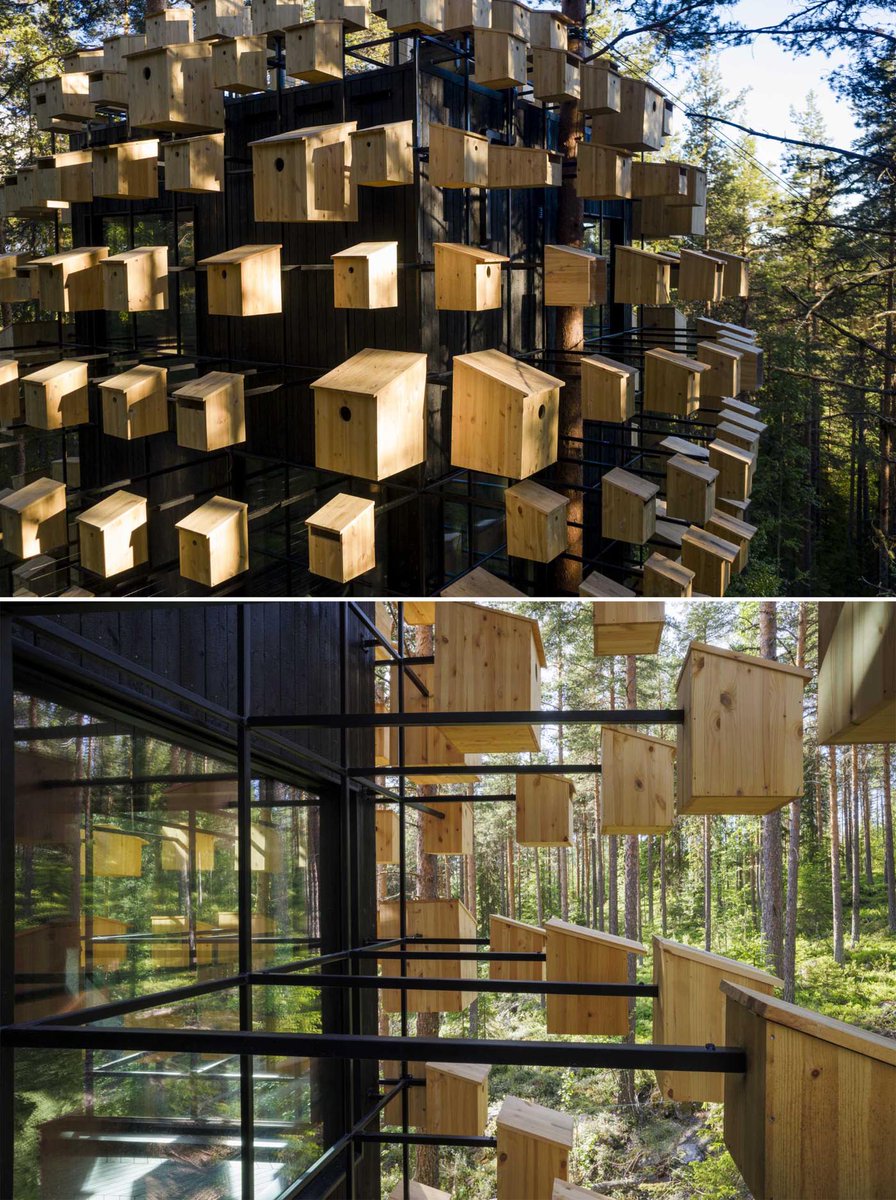 Want a birds eye view? Take your pick from these stunning rooms. 
birdbox.no/home <a href="/visitnorway/">Visit Norway</a> &amp; the recently unveiled Bjarke Ingels Treetop Hotel Room in #Sweden with 350 Bird Houses. The Biosphere is designed to help increase the bird population in the Swedish woods.