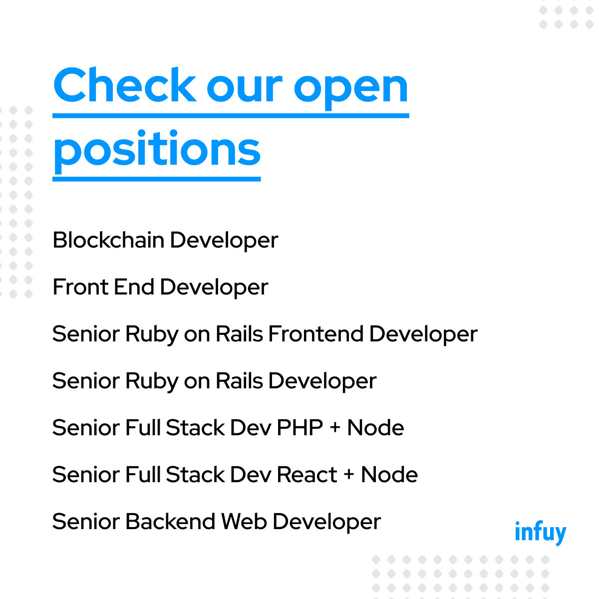 infuy's tweet photo. ๐ฅ Our team is growing, and we are looking for someone like you to join us! ๐
Check our open positions at https://t.co/CCwKmzFlTW
#team #hiring #infuy #develpers #people #remotejob #flexibility #lasttechs #worldwideclients #blockchaindevelopers https://t.co/NnGLyHutr9