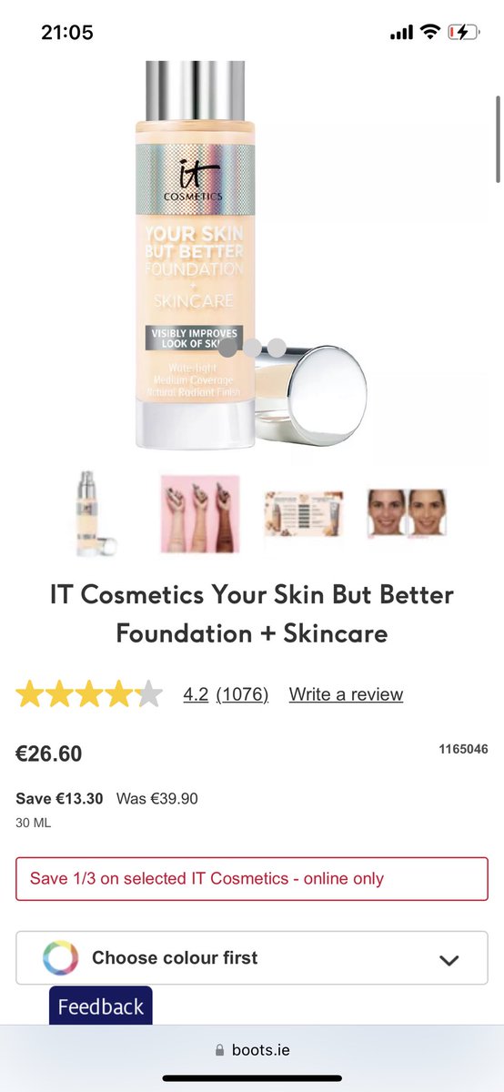 CazBazzz's tweet photo. @BootsHelp when I go to this product online it shows as on sale but when I go to check out it’s back to original price. Have tried website and app, both showing the same! Very disappointed I had a basket full but now too annoyed to purchase https://t.co/7Kdra8ncJD